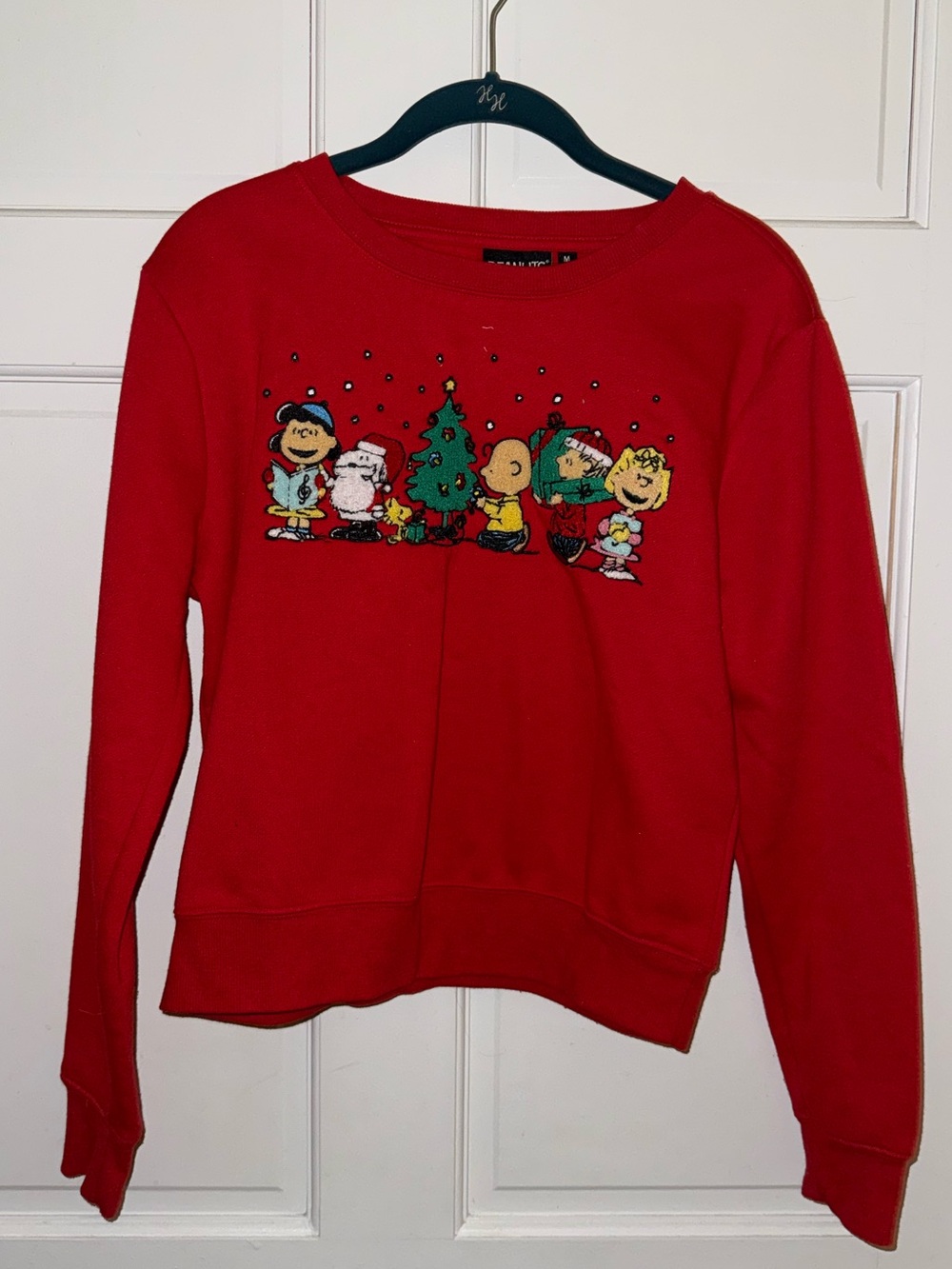 Peanuts Red Crewneck Sweatshirt with Holiday Character Graphic